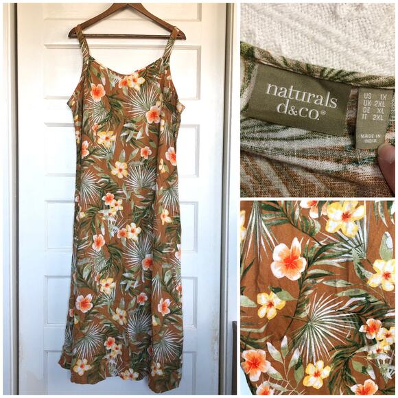Naturals d&co Linen Blend Floral Tropical Maxi Dress 1X Quiet Luxury Resort - Picture 1 of 9